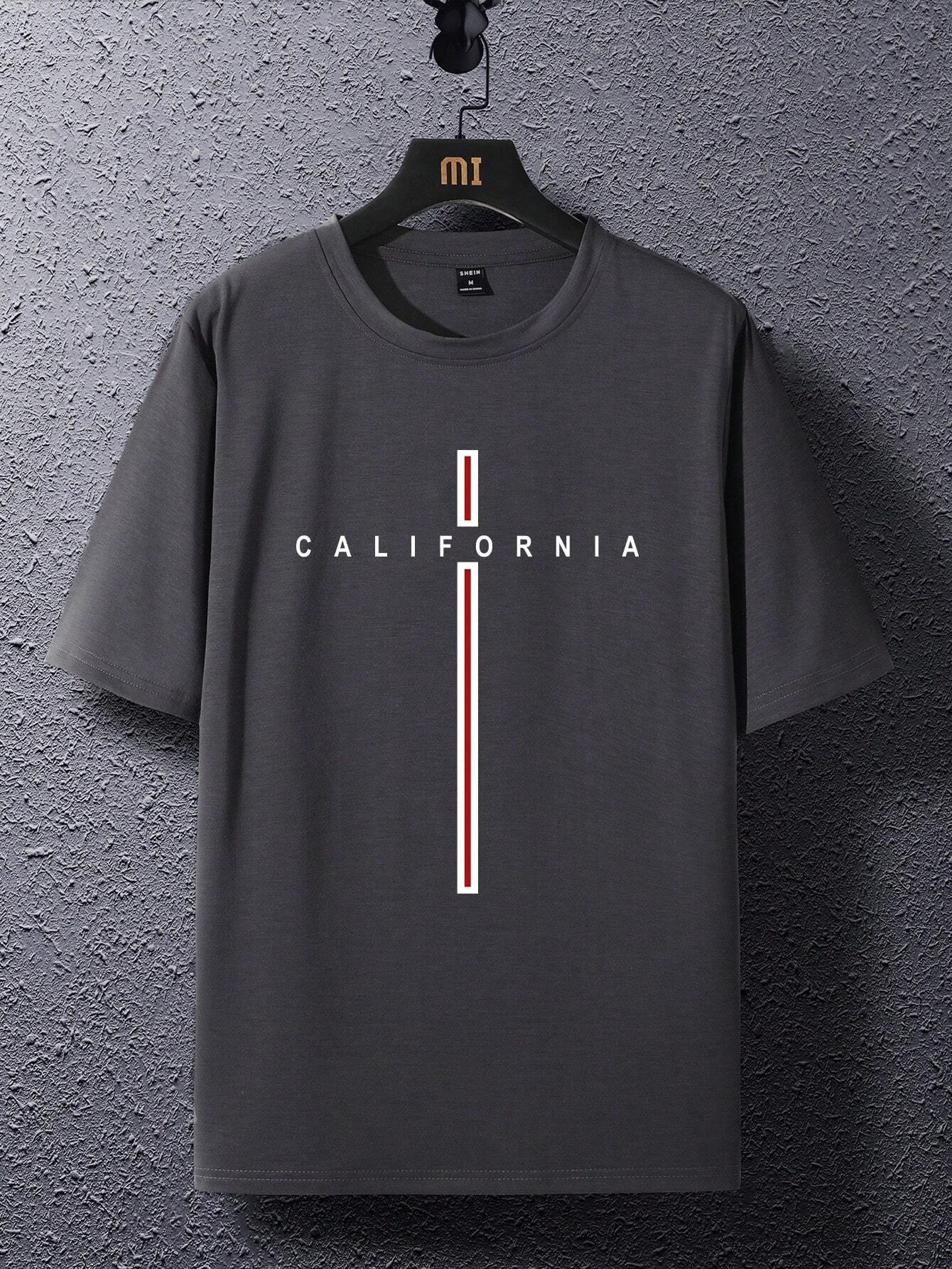 Manfinity Homme Men Striped & Letter Graphic Casual Short Sleeve Tee, Boyfriend Gift