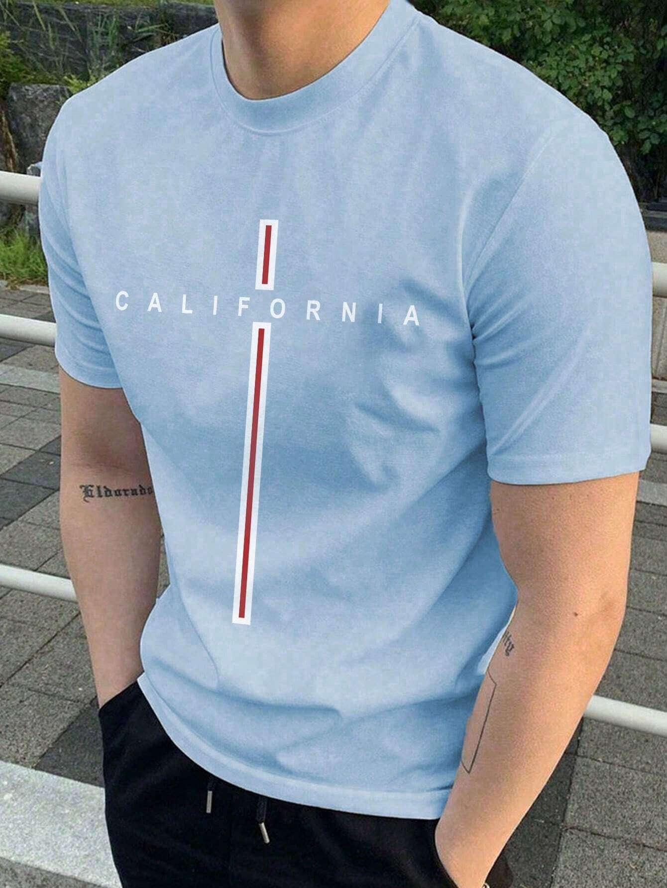 Manfinity Homme Men Striped & Letter Graphic Casual Short Sleeve Tee, Boyfriend Gift
