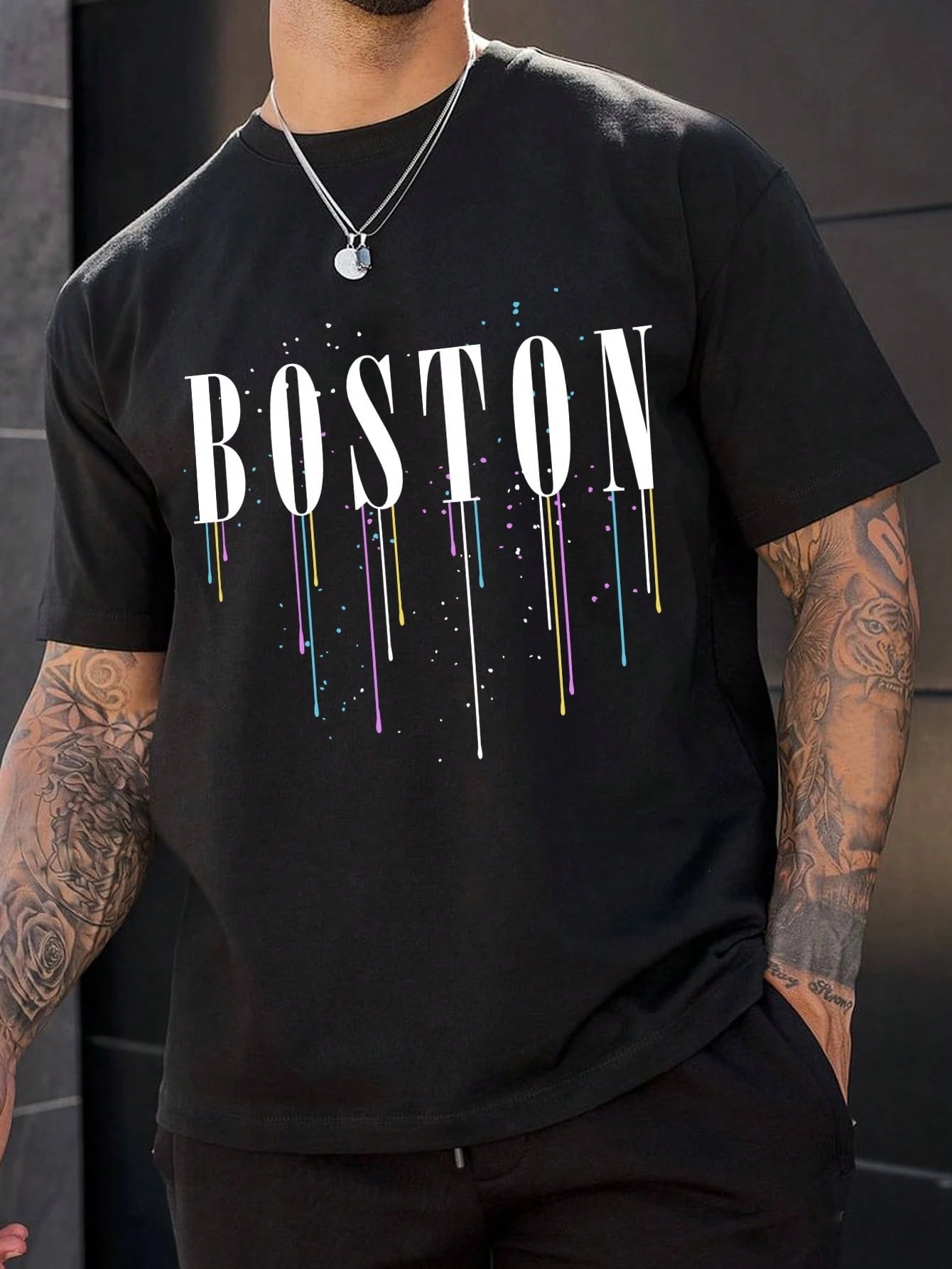 Manfinity Homme Men Striped & Letter Graphic Casual Short Sleeve Tee, Boyfriend Gift