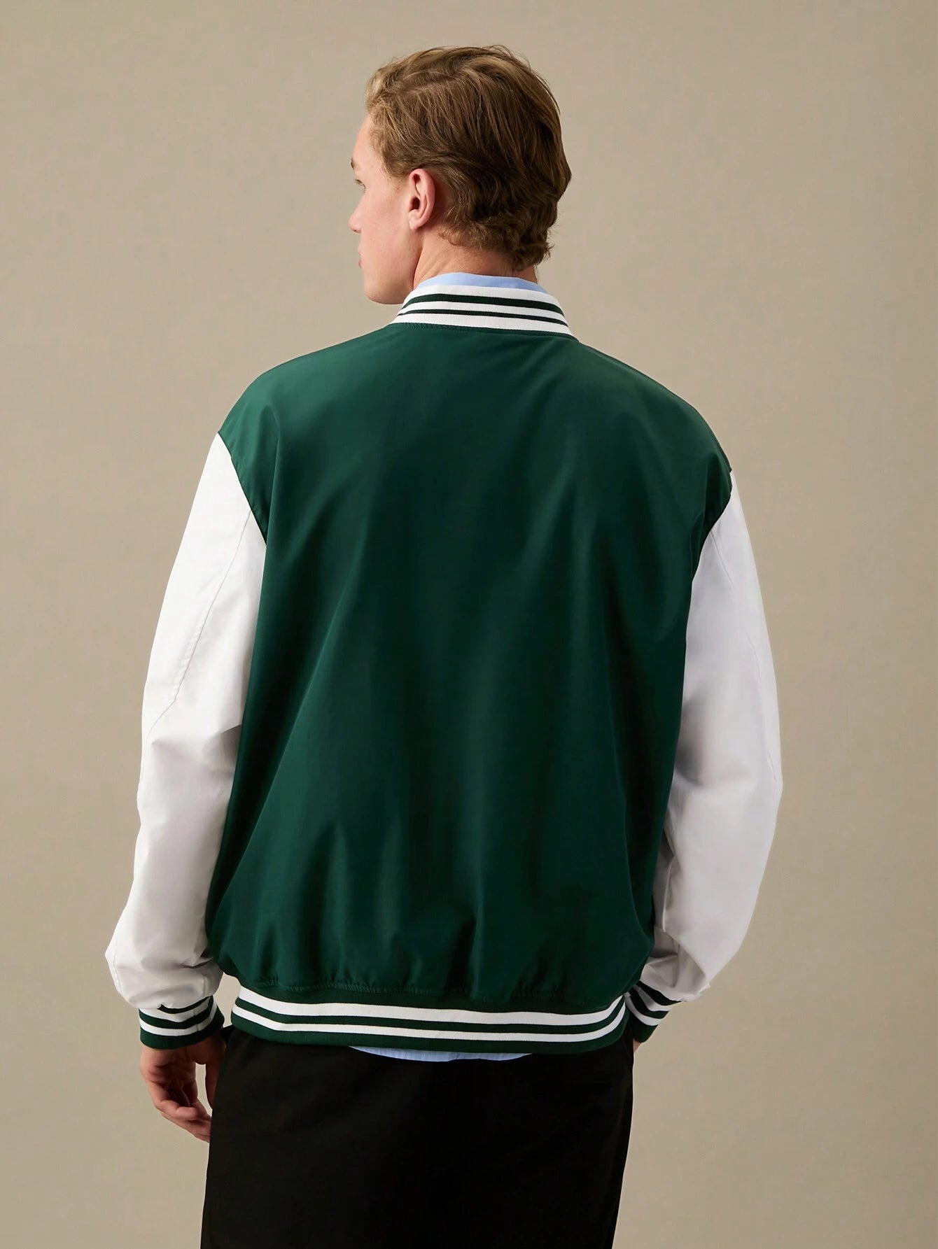 Manfinity Rebelgame Oversized Men'S Letter Graphic Striped Trim Varsity Jacket